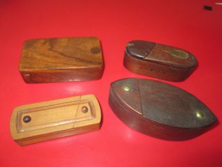 4 Antique 19th C Wood Snuff Boxes Puzzle Type All