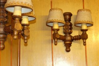 Antique Parisian French Vintage Wooden Wall Lights,  Shades Complete