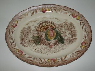Vtg Large 18 " X 14 " Turkey Decorated Turkey Platter Unmarked Johnson Brothers?