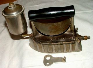 Antique/vtg Clothes Sad Gas Cast Iron " The Monitor " Press Primitive Wood Handle