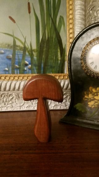 Mid Centry Modern Groovy Folk Art Hand Carved Wood Wooden Mushroom Signed