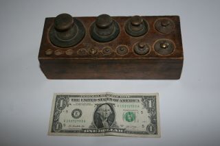 Vintage Knott Boston Brass Balance Beam Scale Weights And Wood Box 4 Gramme - 1k