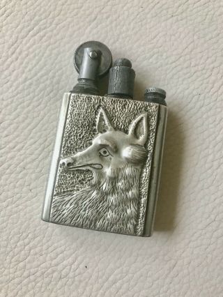 Rare Mechanical Gasoline Wolf Dog Lighter Antique Circa Ww1 Trench Art