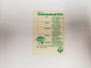 Houston Texan 1974 Wfl World Football League Pocket Schedule - Team