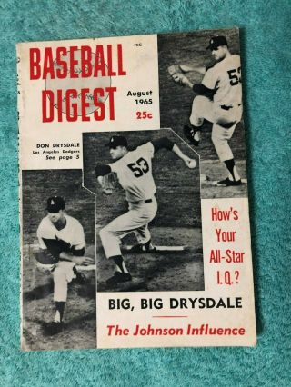 Aug 1965 Baseball Digest Los Angeles Dodgers Drysdale Ex B