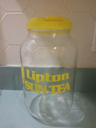 Vintage Lipton Sun Tea Glass Gallon Jar Jug Retro 70s 80s Yellow Lid Ice Iced