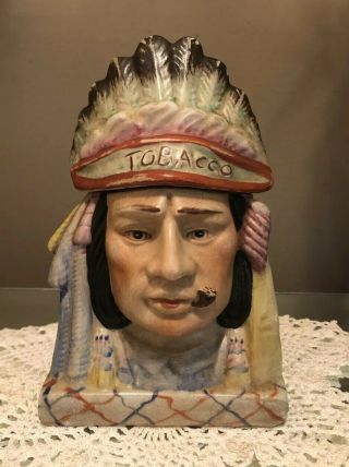 Native American Indian Chief Figural Head Tobacco Jar Humidor Pipe Smoker