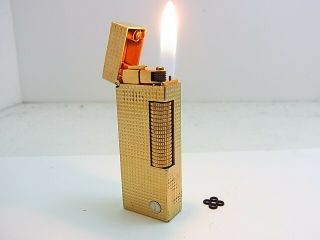 Dunhill Rollagas Lighter D Mark Gold Gas Leaks W/4p O - Rings Auth Swiss