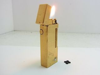 DUNHILL Rollagas Lighter d Mark Gold Gas leaks W/4p O - rings Auth Swiss 3