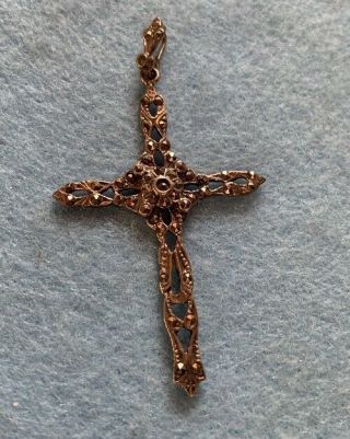 Vtg Sterling Silver Marcasite Cross Pendant Necklace 4.  85 Grams