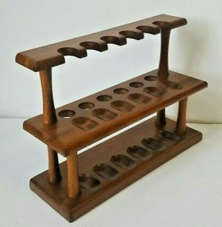 Vtg Decatur 2 Tier Walnut Wood Pipe Display Rack Stand 12 Pipes Smoking Tobacco