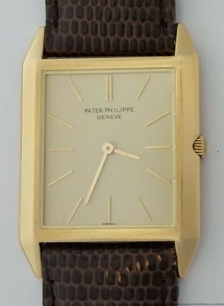 Rare Ultra Thin Patek Philippe 3491 18k Gold Long Large Rectangle Mens Watch