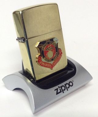 2001 Polished Brass Zippo W/ Marine,  Operation Enduring Freedom Emblem,  