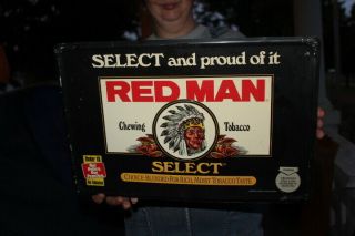 Vintage Red Man Select Chewing Tobacco Gas Oil 18 " Embossed Metal Sign W/indian