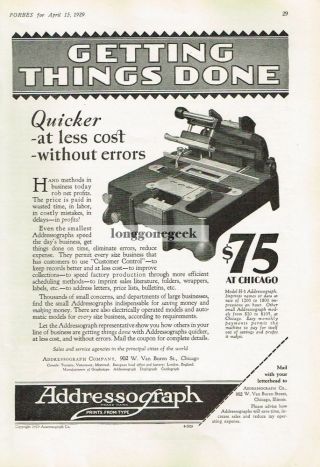 1929 Addressograph Co.  Model H - 3 Automatic Label Machine Vtg Print Ad