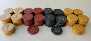 169 Pc - Antique Engraved Clay Poker Chips☆ 1,  5,  10,  25 ☆ Detailed Numeric Design☆☆