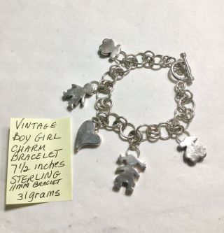 Vintage Sterling Boy Girl Charm Bracelet 7 1/2 Inches 11mm 31 Grams
