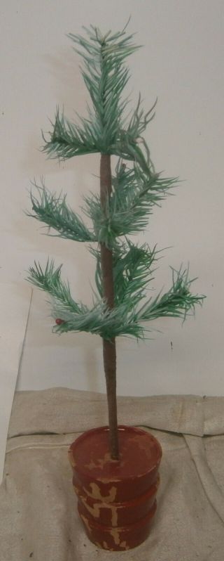 Antique Feather Tree German W/ Wooden Planter 11 1/2 " 1920 