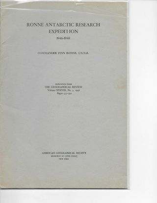 Finn Ronne Antarctica Research Expedition Rare 1946 - 1948 Antarctic 36pgs Booklet