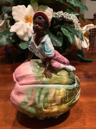 Figural Majolica Tobacco Jar W/black Child Estate