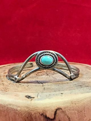 Vintage Southwestern Perry Signed Sterling Silver Bracelet Turquoise Cuff