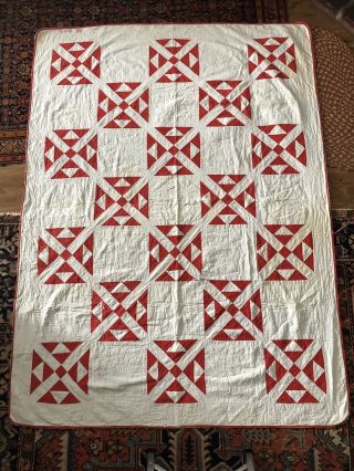 Antique Shoo Fly Variant Red & White Quilt 74 X 54,  8 Spi,  20th C Aafa Cutter