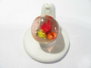 Hint Of Pink Lucite Vintage Dried Flower Ring Dome Bubble Size 8.  25