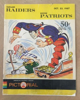 Vintage 1967 Afl Nfl Oakland Raiders @ Boston Patriots Football Program