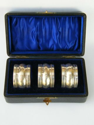 Antique - Set Of X3 Solid Silver Napkin Rings - B 