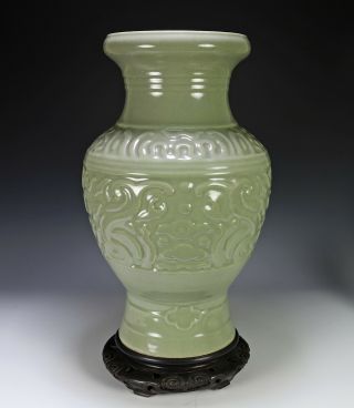 Massive Antique Chinese Celadon Glaze Porcelain Vase with Qianlong Mark 2