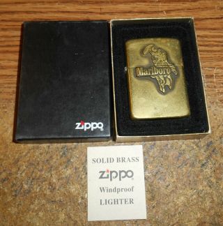 1986 Zippo Marlboro Cowboy Horse Full Size Brass Advertising Lighter/very Rare