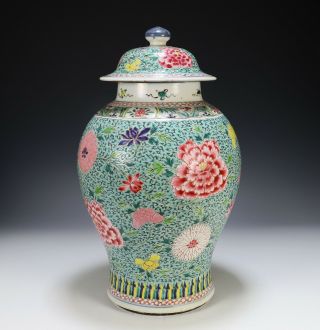 Large Antique Chinese Enameled Porcelain Covered Jar with Flowers - 18th Century 2