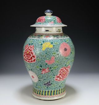 Large Antique Chinese Enameled Porcelain Covered Jar with Flowers - 18th Century 3