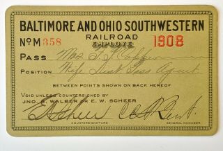 1908 Baltimore And Ohio Southwestern Railroad Annual Pass F P Copper E W Scheer