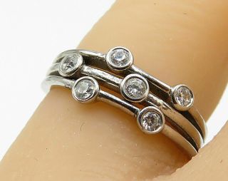 925 Sterling Silver - Vintage Ribbed Style 6 - Stone Cz Band Ring Sz 6 - R4990