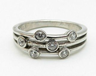 925 Sterling Silver - Vintage Ribbed Style 6 - Stone CZ Band Ring Sz 6 - R4990 2