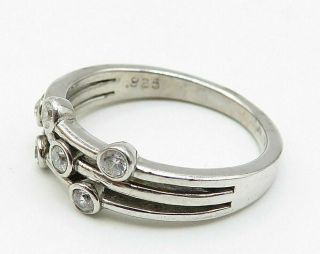 925 Sterling Silver - Vintage Ribbed Style 6 - Stone CZ Band Ring Sz 6 - R4990 3