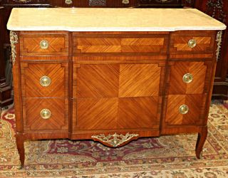 Satinwood French Louis Xvi Marble Top Commode Dresser Foyer Chest