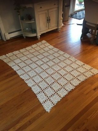 Vintage Bed Cover Or Tablecloth Hand Crochet 69 In X 48 In