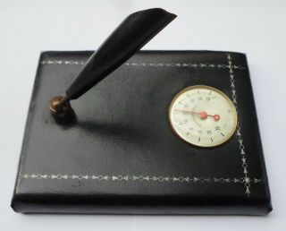 Vintage Fountain Pen FOUNTAIN PEN Desk Set Leather Holder with Thermometer 2
