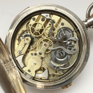 Antique Swiss Unbranded Quarter Repeater With Chronograph Silver Pocket Watch.