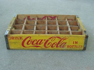 Vintage 1963 Chattanooga Yellow Coke Coca Cola Wood Soda Crate 24 Dividers