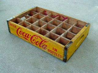 Vintage 1963 Chattanooga Yellow Coke Coca Cola Wood Soda Crate 24 Dividers 2