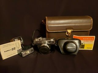 Vintage Konica Auto S2 35mm Film Camera With Hexanon 45mm F/1.  8 And Leather Case