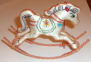 Vintage Embroidered White Rocking Horse Christmas Ornament