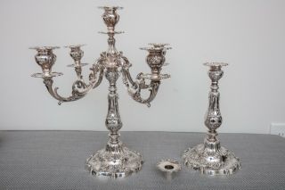 Gorham Chantilly Grand Candelabra And Candlestick Pair,  Sterling Silver,  A603