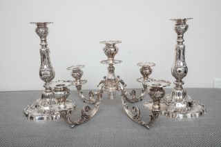Gorham Chantilly Grand Candelabra and Candlestick Pair,  Sterling Silver,  A603 2