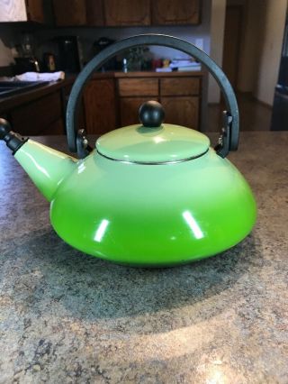Vintage Le Creuset Whistling Tea Kettle 1.  6 Quart Green Enameled Teapot France