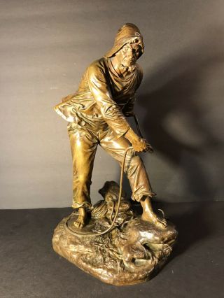 Antique French Bronze Of A Fisherman / Signed E.  Lormier & Susse Frères C.  1900