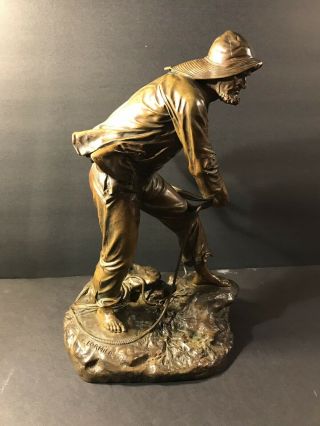 Antique French Bronze Of A Fisherman / Signed E.  Lormier & Susse Frères C.  1900 2